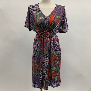 Lennie for Nina Leonard Women's Dress Medium Red Purple Yellow Green Multi-color